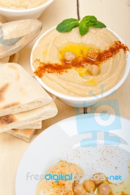 Hummus With Pita Bread Stock Photo