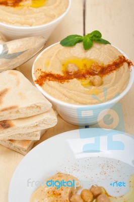 Hummus With Pita Bread Stock Photo