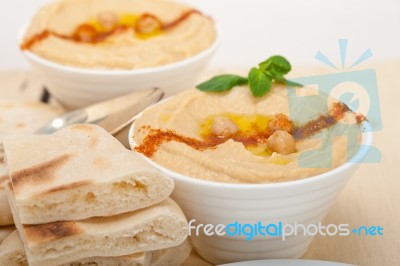 Hummus With Pita Bread Stock Photo