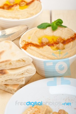 Hummus With Pita Bread Stock Photo