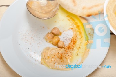 Hummus With Pita Bread Stock Photo