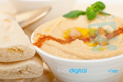 Hummus With Pita Bread Stock Photo