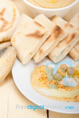 Hummus With Pita Bread Stock Photo