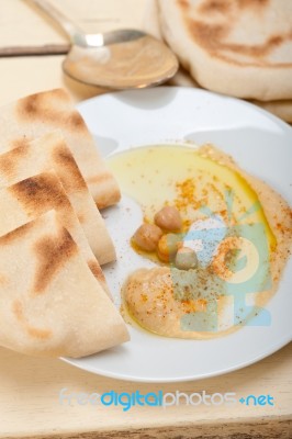 Hummus With Pita Bread Stock Photo