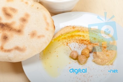 Hummus With Pita Bread Stock Photo