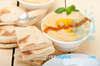 Hummus With Pita Bread Stock Photo