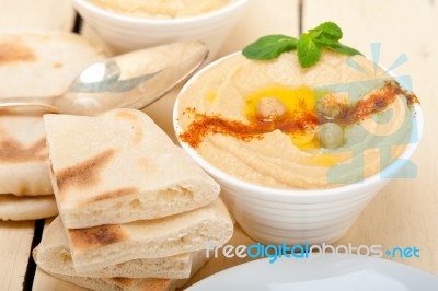 Hummus With Pita Bread Stock Photo