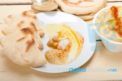 Hummus With Pita Bread Stock Photo