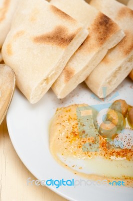 Hummus With Pita Bread Stock Photo