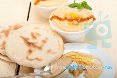 Hummus With Pita Bread Stock Photo