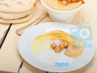 Hummus With Pita Bread Stock Photo