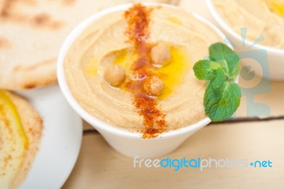 Hummus With Pita Bread Stock Photo