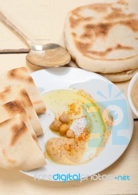 Hummus With Pita Bread Stock Photo