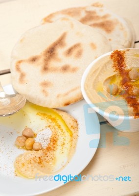 Hummus With Pita Bread Stock Photo