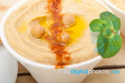 Hummus With Pita Bread Stock Photo