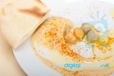 Hummus With Pita Bread Stock Photo