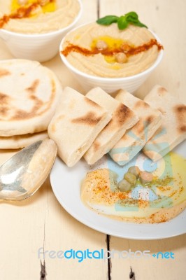 Hummus With Pita Bread Stock Photo