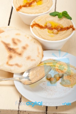 Hummus With Pita Bread Stock Photo