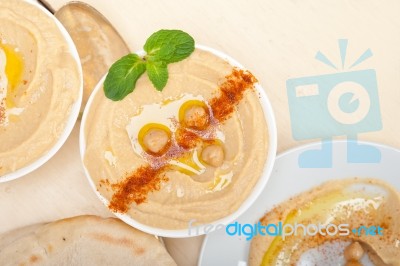 Hummus With Pita Bread Stock Photo