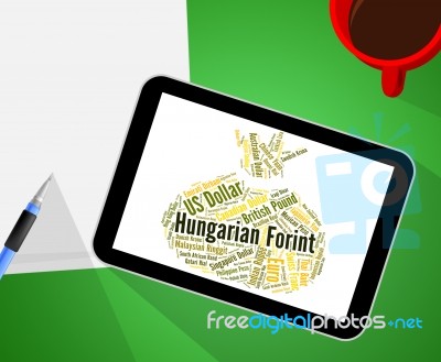 Hungarian Forint Means Exchange Rate And Banknotes Stock Image