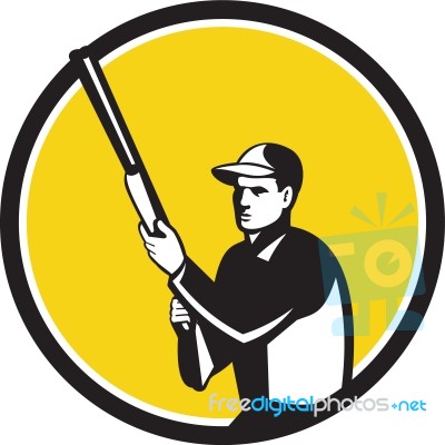 Hunter Holding Shotgun Rifle Circle Retro Stock Image