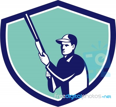 Hunter Holding Shotgun Rifle Crest Retro Stock Image