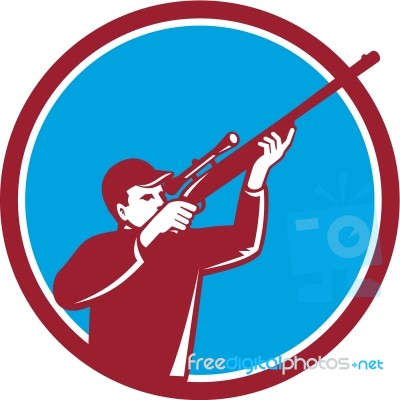 Hunter Shooting Up Rifle Circle Retro Stock Image