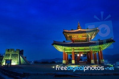 Hwaseong Fortress In Suwon,famous In Korea Stock Photo