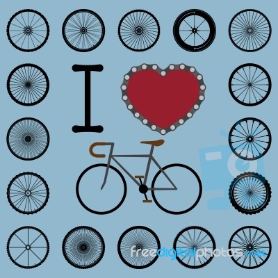 I Love Bicycle With Wheel Set Stock Image