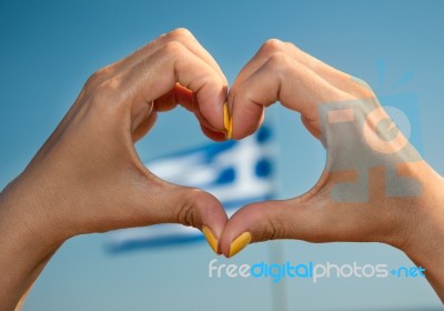 I Love Greece Heart Gesture. Stock Photo