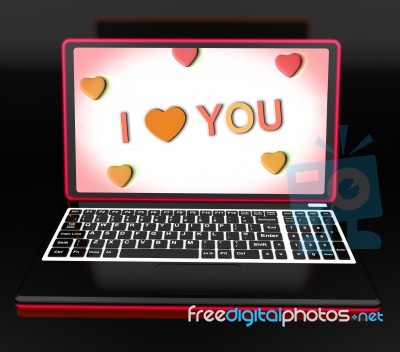 I Love You Key Laptop Message Shows Loving Or Romance Stock Image