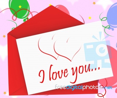 I Love You On Envelope Shows Anniversary Card Stock Image