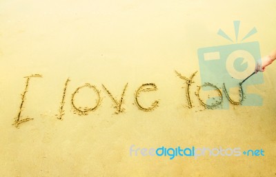 I Love You On Sand And Beach Stock Photo