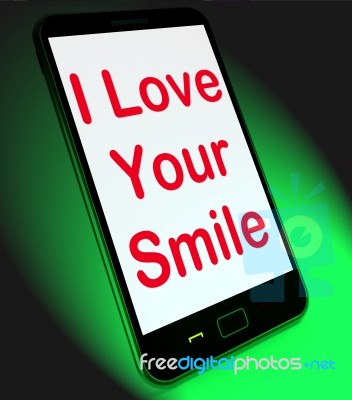 I Love Your Smile On Mobile Means Happy Smiley Expression Stock Image