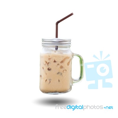 Ice Coffee Cup With Handle And Drinking Straw Stock Photo