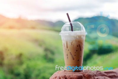 Ice Coffee In Plastic Cup Stock Photo