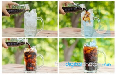 Ice Coffee Into A Glass Stock Photo