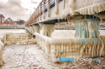 Ice Covered Pier Stock Photo