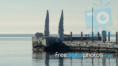 Ice-covered Pier Stock Photo