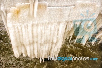 Ice Covered Pier Stock Photo