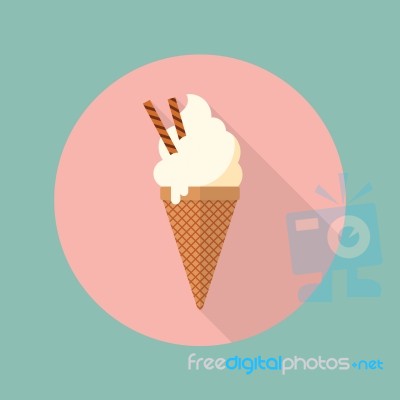 Ice Cream Cone Flat Icon Stock Image