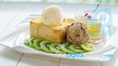 Ice-cream Honey Toast Stock Photo