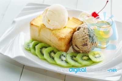 Ice-cream Honey Toast Stock Photo