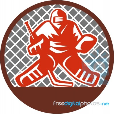 Ice Hockey Goalie Circle Retro Stock Image