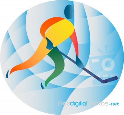 Ice Hockey Player Circle Retro Stock Image