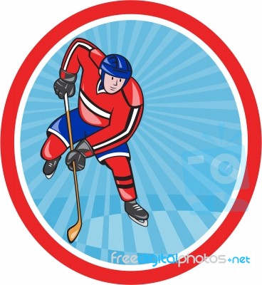 Ice Hockey Player Front With Stick Cartoon Stock Image