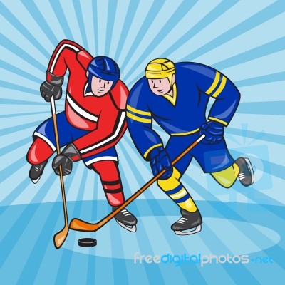 Ice Hockey Player Front With Stick Retro Stock Image