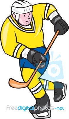 Ice Hockey Player Holding Stick Cartoon Stock Image