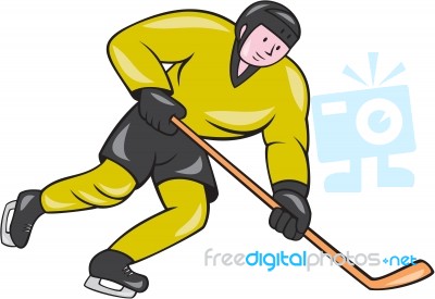 Ice Hockey Player In Action Cartoon Stock Image