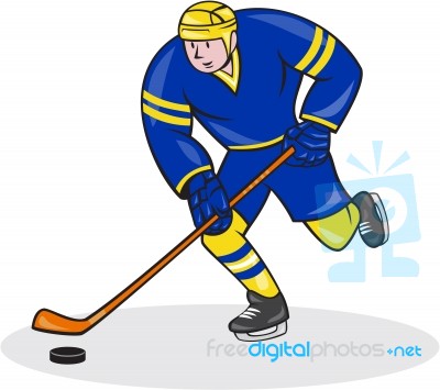 Ice Hockey Player Side With Stick Cartoon Stock Image